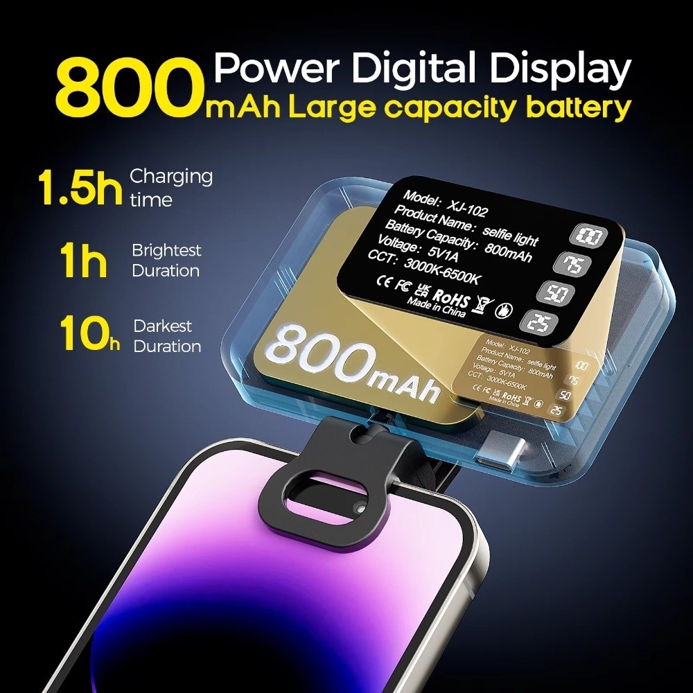 Photography Lighting Flash - Lampe LED Selfie 800/1000mAh, 3 Modes,